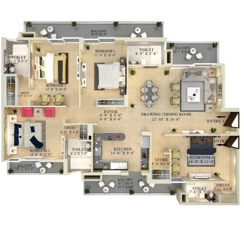 Cluster Plan 4 BHK Category 2